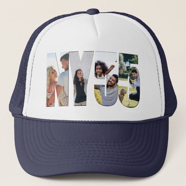 NY 55 Photo Letters and Numbers Collage  Trucker Hat (Front)