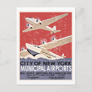 NY Airports Vintage Poster - c 1930 - distressed Postcard
