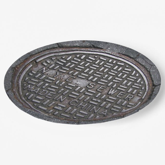 NY City Sewer Cover & Asphalt Funny Novelty Party Paper Plates (Angled)
