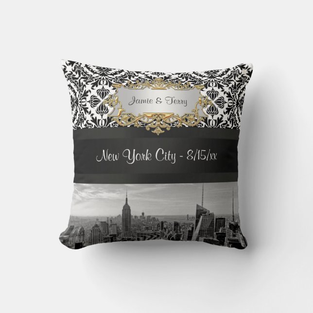 NY City Skyline BW 431 Damask Pillow (Front)