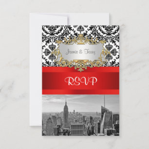 NY City Skyline BW 432 Damask RSVP 1 Card