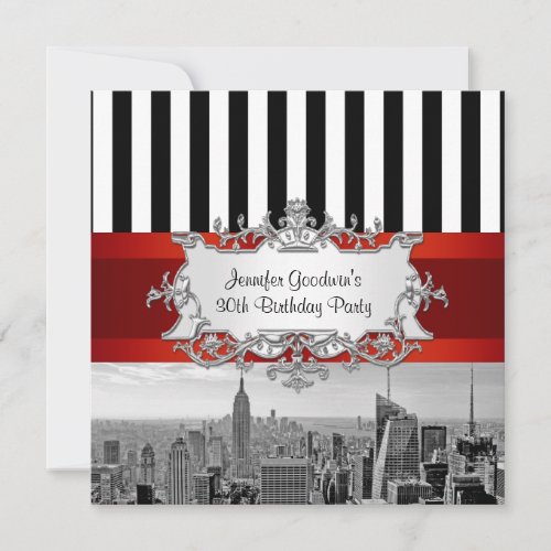NY City Skyline BW B2 Birthday Party Invitation