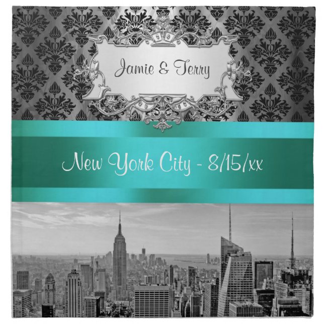 NY City Skyline BW B3 Damask F2 - Napkins (Front)