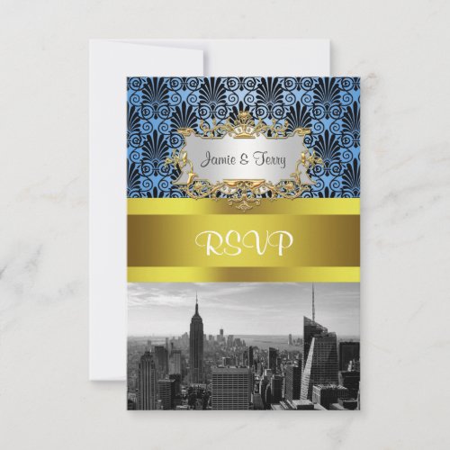 NY City Skyline BW Black BlueDeco Damask RSVP