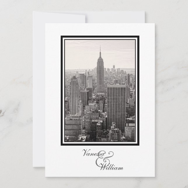 NY City Skyline ESB BW Wedding Invite (Front)