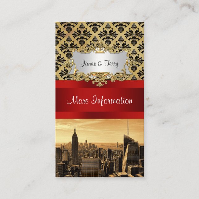 NY City Skyline Sepia B4 Damask Info Card (Front)