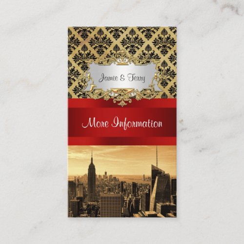NY City Skyline Sepia B4 Damask Info Card Business Card Templates