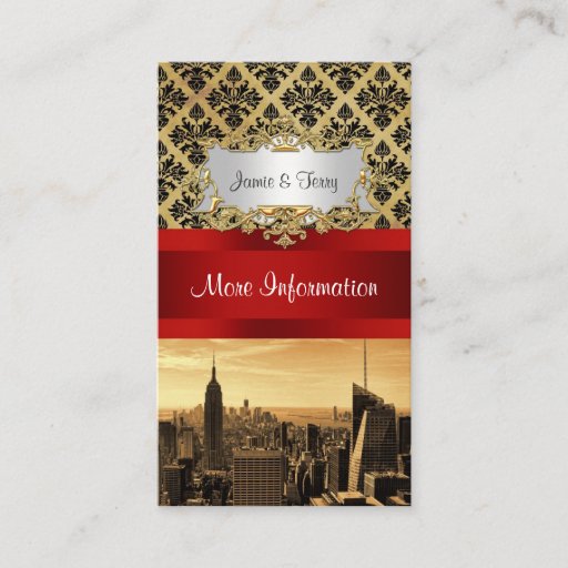 Customizable NY City Skyline Sepia B4 Damask Info Card Business Card Templates