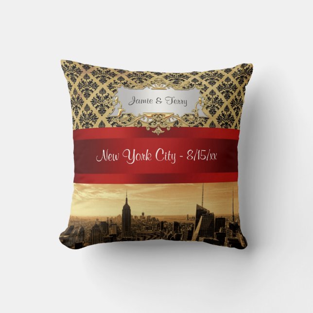NY City Skyline Sepia B4 Damask Pillow (Front)