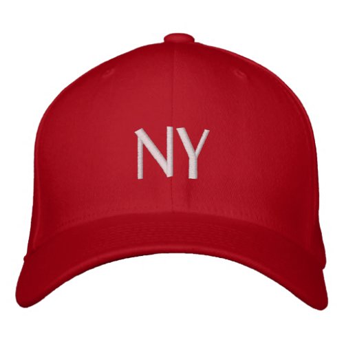 NY front BROOKLYN back DIY White on Red Embroidered Baseball Cap