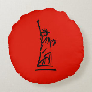 NY Lady Liberty Red Round Pillow