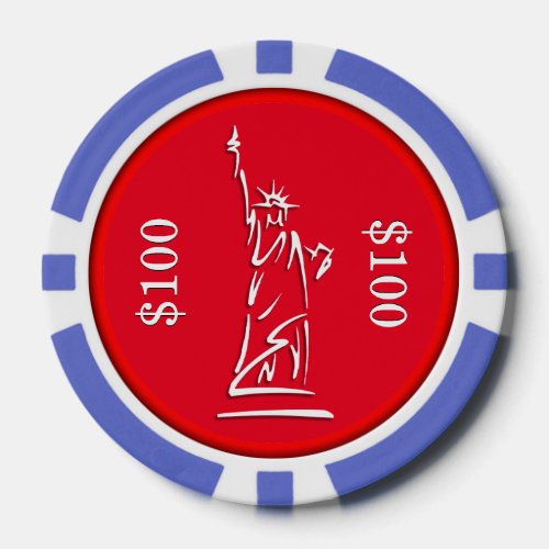 NY Lady Liberty Red White and Blue Poker Chips