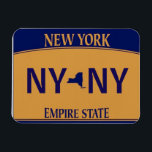 NY License Plate Magnet<br><div class="desc">Squat New York State License Plate Magnet. Add your own name or initials, move the state image or remove altogether! Classic Yellow and Gold. Collect all 50!</div>