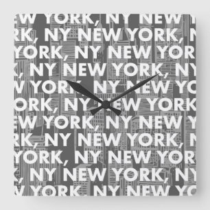NY NEW YORK Graphic Pattern Square Wall Clock