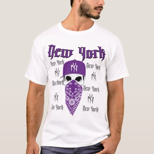 NY New York Purple Skull Hip Hop Shirt