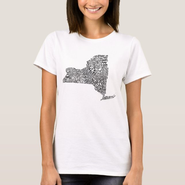 NY New York State Counties Word Art Map T-Shirt (Front)