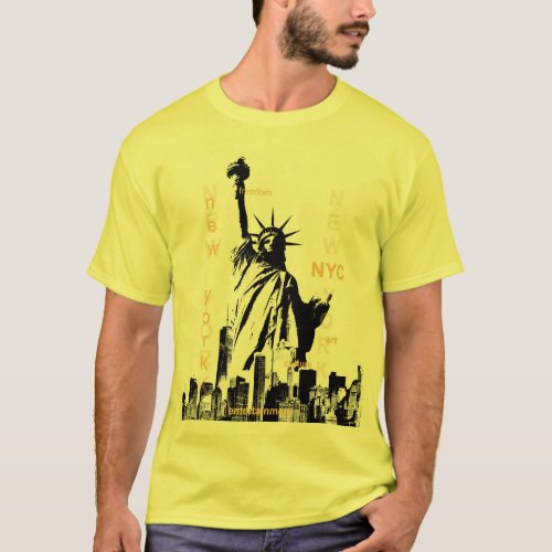 Ny Nyc Manhattan Liberty Statue Mens Yellow T_Shirt