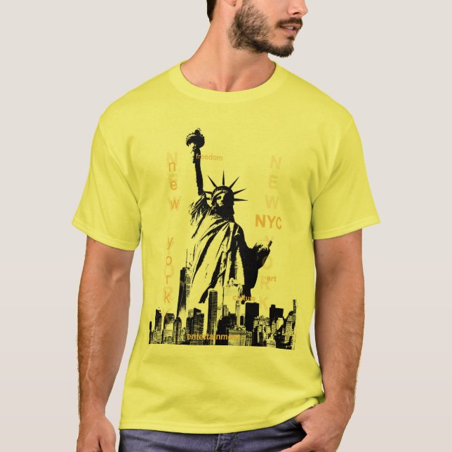 Ny Nyc Manhattan Liberty Statue Mens Yellow T-Shirt (Front)