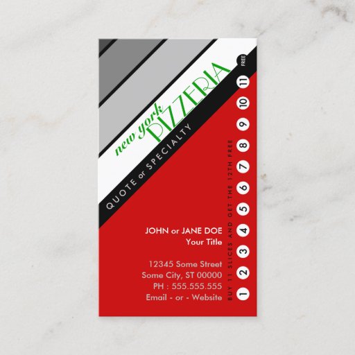 Customizable NY PIZZERIA punchcard : (buy 11 get 1 free) Business Cards