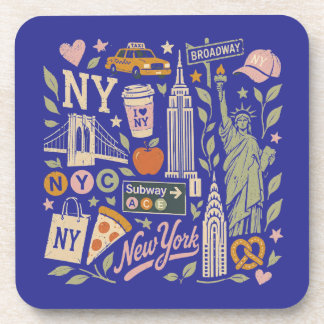 ny retro collage design beverage coaster
