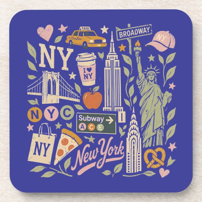 ny retro collage design beverage coaster (Front)