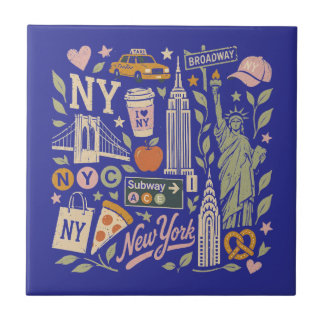 ny retro collage design ceramic tile