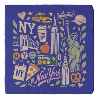 ny retro collage design trivet