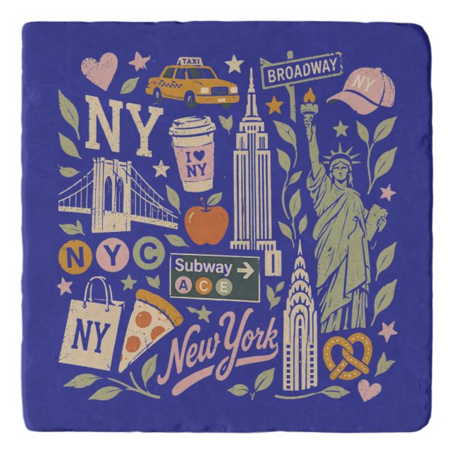 ny retro collage design trivet (Front)