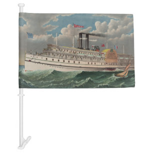 NY Voyage Grand Paddlewheel Steamboat The Pilgrim Car Flag