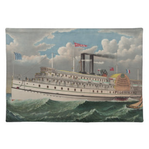 NY Voyage Grand Paddlewheel Steamboat The Pilgrim Cloth Placemat