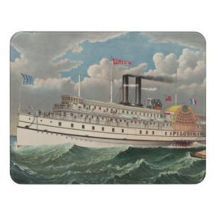 NY Voyage Grand Paddlewheel Steamboat The Pilgrim Door Sign