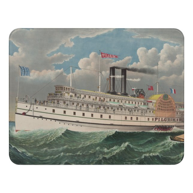 NY Voyage Grand Paddlewheel Steamboat The Pilgrim  Door Sign (Contemporary Front)