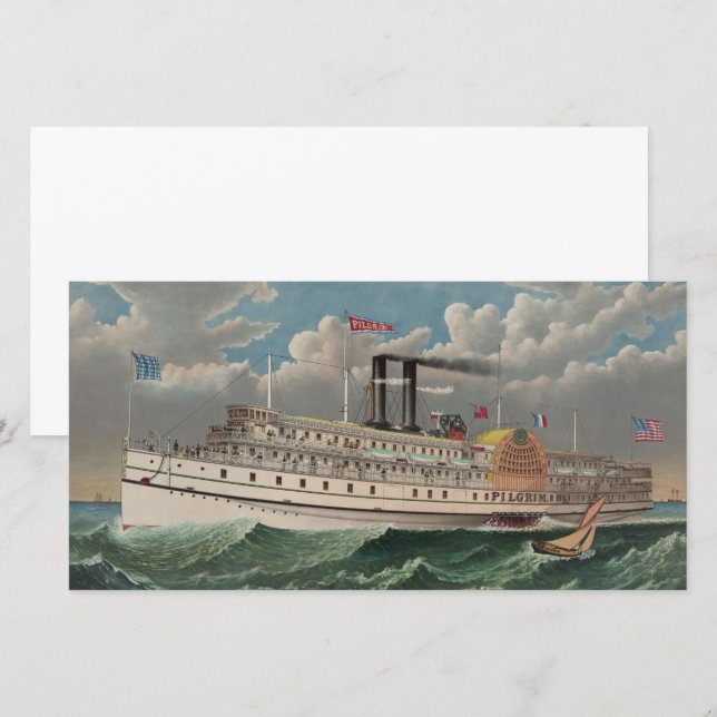 NY Voyage Grand Paddlewheel Steamboat The Pilgrim  Holiday Card (Front/Back)