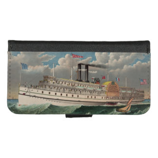 NY Voyage Grand Paddlewheel Steamboat The Pilgrim  iPhone 8/7 Wallet Case