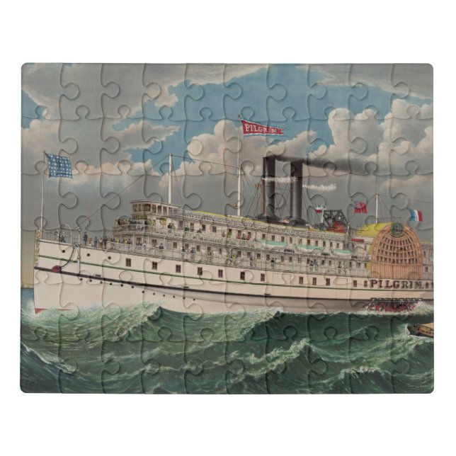NY Voyage Grand Paddlewheel Steamboat The Pilgrim  Jigsaw Puzzle (Puzzle Horizontal)