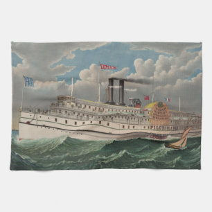 NY Voyage Grand Paddlewheel Steamboat The Pilgrim Kitchen Towel