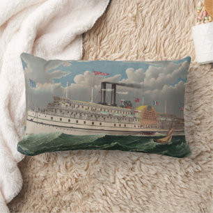 NY Voyage Grand Paddlewheel Steamboat The Pilgrim Lumbar Pillow