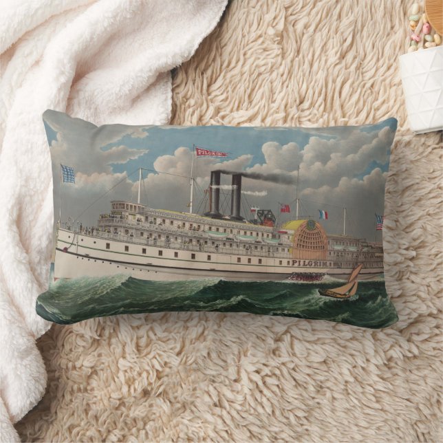NY Voyage Grand Paddlewheel Steamboat The Pilgrim  Lumbar Pillow (Blanket)