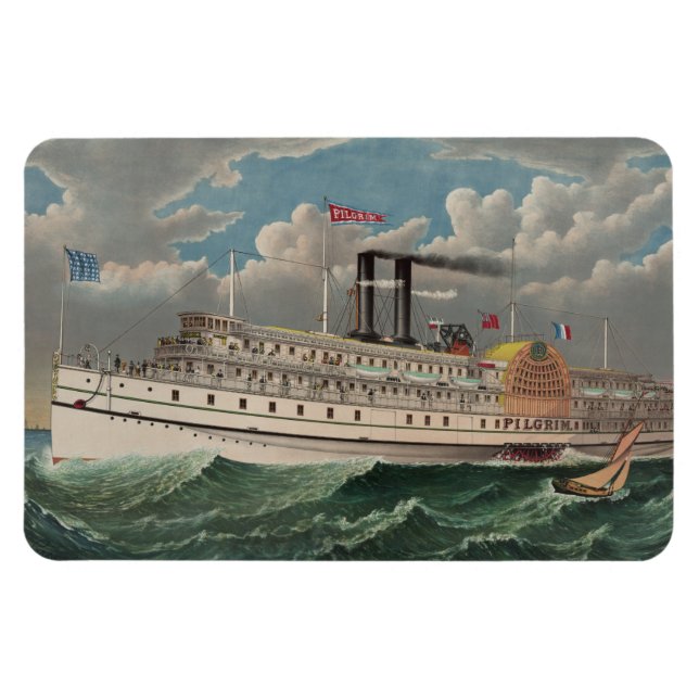 NY Voyage Grand Paddlewheel Steamboat The Pilgrim  Magnet (Horizontal)