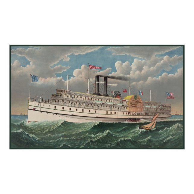 NY Voyage Grand Paddlewheel Steamboat The Pilgrim  Photo Print (Front)