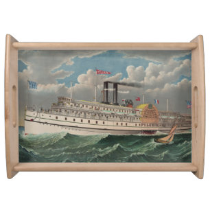 NY Voyage Grand Paddlewheel Steamboat The Pilgrim Serving Tray