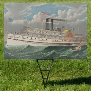 NY Voyage Grand Paddlewheel Steamboat The Pilgrim  Sign