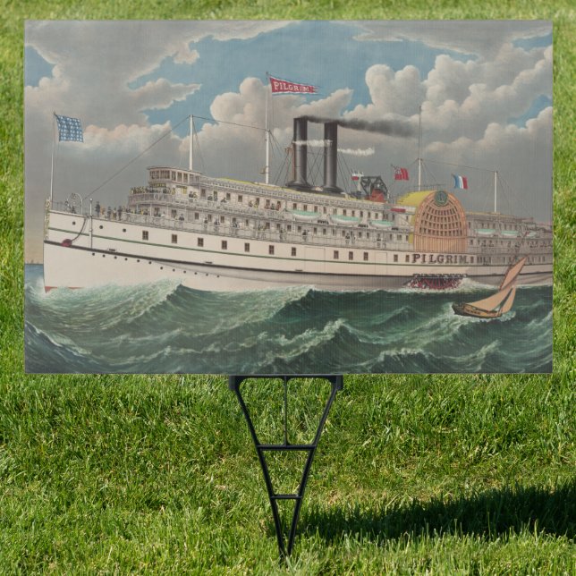 NY Voyage Grand Paddlewheel Steamboat The Pilgrim  Sign (Insitu)