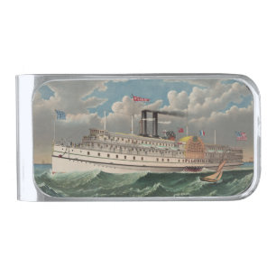 NY Voyage Grand Paddlewheel Steamboat The Pilgrim Silver Finish Money Clip