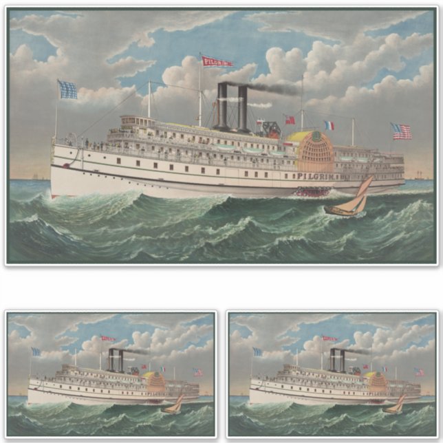 NY Voyage Grand Paddlewheel Steamboat The Pilgrim  Sticker (Front)