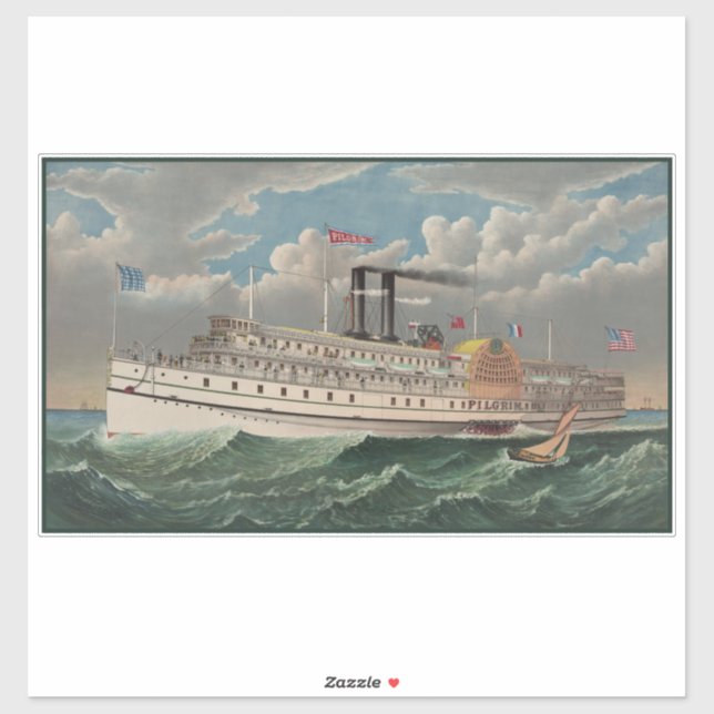 NY Voyage Grand Paddlewheel Steamboat The Pilgrim  Sticker (Sheet)
