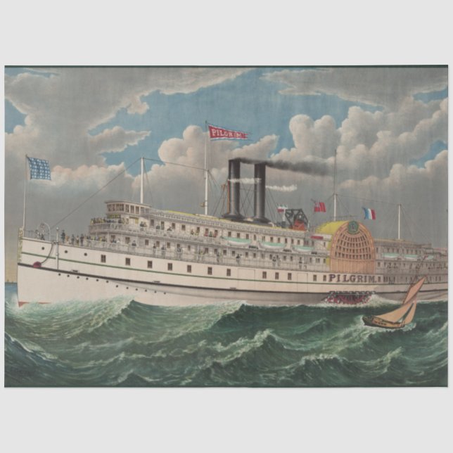 NY Voyage Grand Paddlewheel Steamboat The Pilgrim  Tissue Paper (Front)
