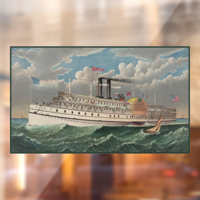 NY Voyage Grand Paddlewheel Steamboat The Pilgrim  Window Cling (Sheet 2)