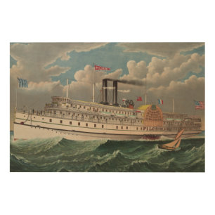 NY Voyage Grand Paddlewheel Steamboat The Pilgrim Wood Wall Art