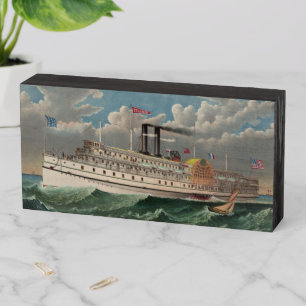 NY Voyage Grand Paddlewheel Steamboat The Pilgrim  Wooden Box Sign
